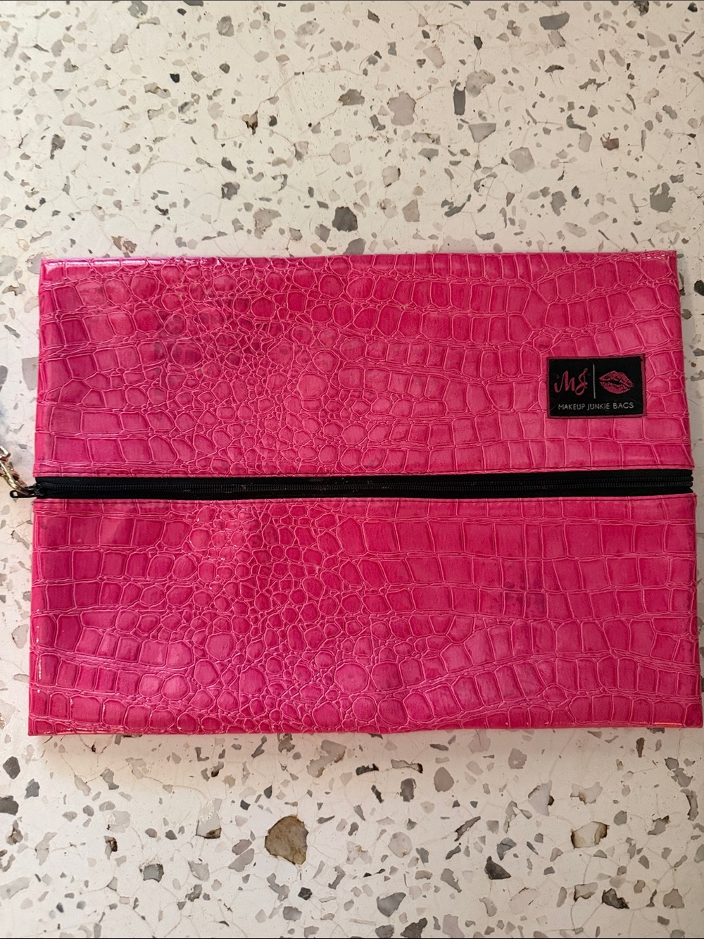 Makeup Junkie Bags Croc-Embossed Hot Pink Cosmetic Pouch